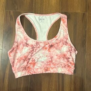 Zelos Pink Tie Dye Sports Bra Medium Racerback Workout Yoga Athletic Top